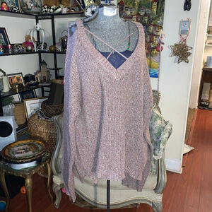 Women's MORAL FIBER Brown & White V-Neck Sweater 3X